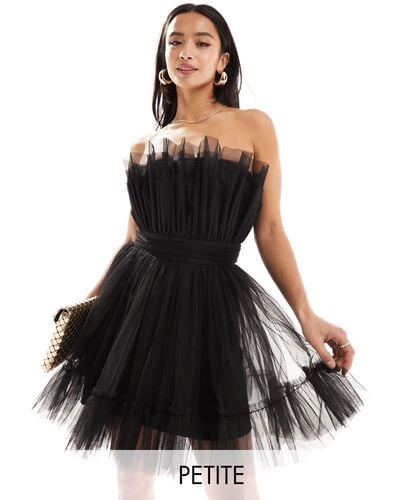 LACE & BEADS Bandeau Tulle Mini Dress - Black
