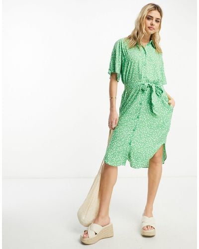 Monki Robe chemise mi-longue nouée à la taille - prairie - Vert