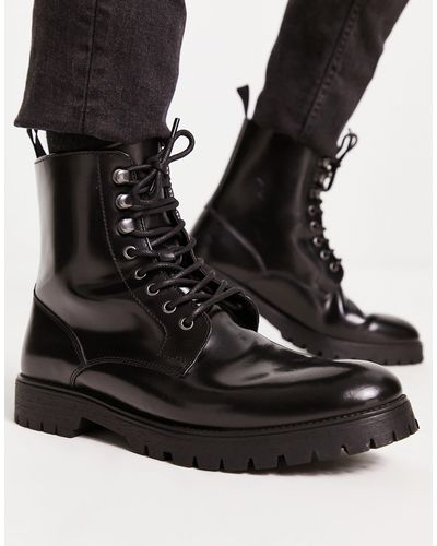 Red Tape Chunky Hardware Lace Up Boots - Black