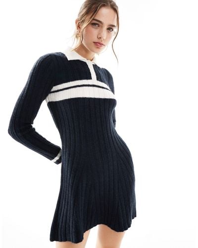 Miss Selfridge Stripe Detail Polo Dress - Blue