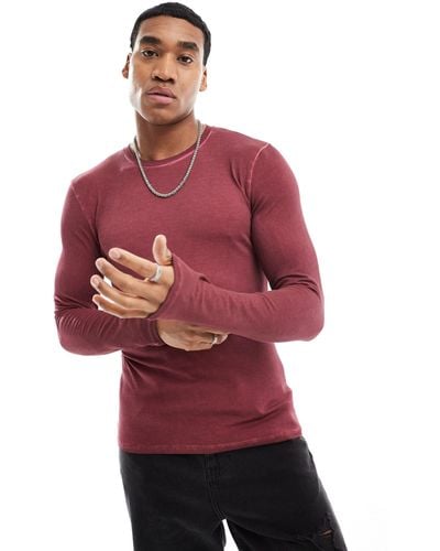 ASOS Muscle Fit Long Sleeve T-shirt - Red