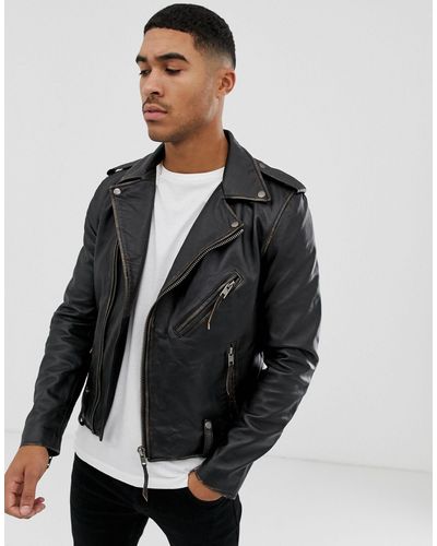 Bolongaro Trevor Biker Leather Jacket - Black
