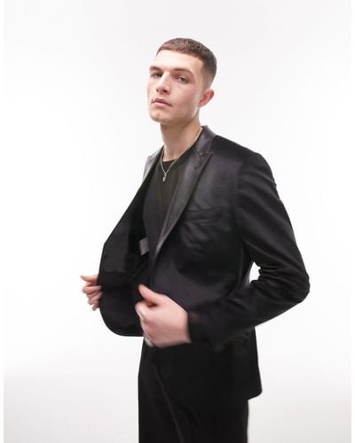 TOPMAN Skinny Velvet Blazer - Black