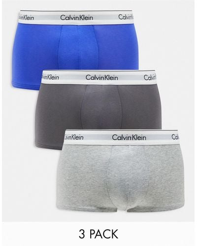 Calvin Klein Cotton Stretch Low Rise Trunks 3 Pack - Blue