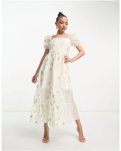 Collective The Label Puff Sleeve Organza Tea Dress - Natural