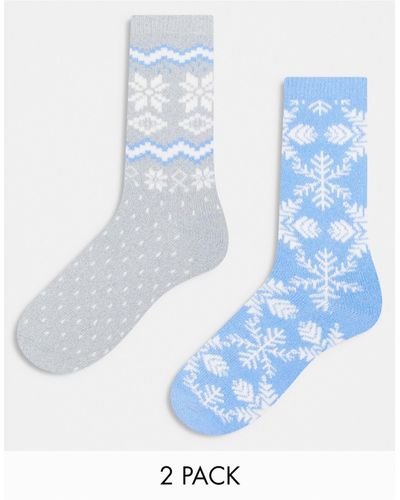 Lindex Confezione di 2 paia di calzini blu e grigi con motivo fair isle - Bianco