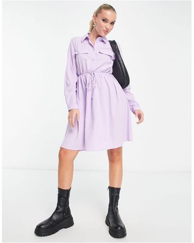 Pieces Long Sleeve Shirt Dress With Tie Waist - Pink