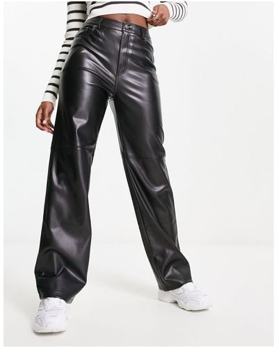Pimkie High Waisted Faux Leather Straight Leg Trouser - Black