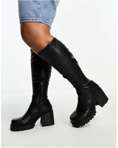ASOS Curve Command Heeled Knee Boots - Black
