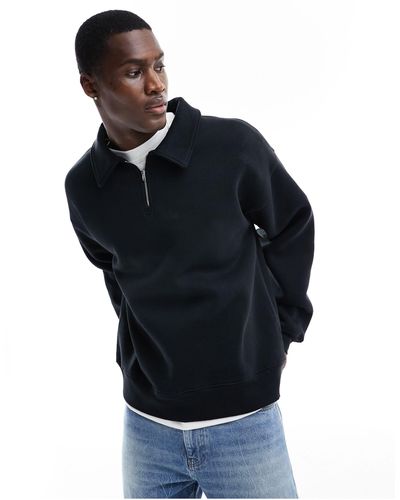 SELECTED Oversized Half Zip Sweat Long Sleeved Polo - Blue