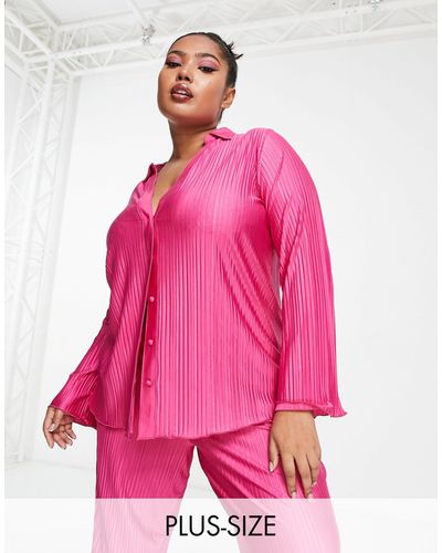 Simply Be Co-ord Plisse Shirt - Pink