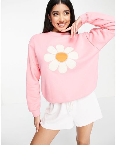 Monki Sweatshirt Met Bloemenmotief - Roze