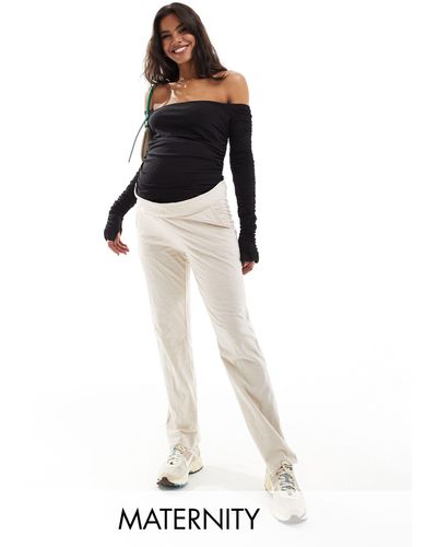 Mama.licious Mamalicious maternity - pantaloni a fondo ampio color crema leggeri estivi con fascia sotto il pancione - Bianco