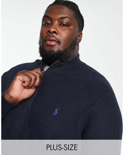 Polo Ralph Lauren Textured Cotton Quarter-zip Jumper in Blue for Men | Lyst