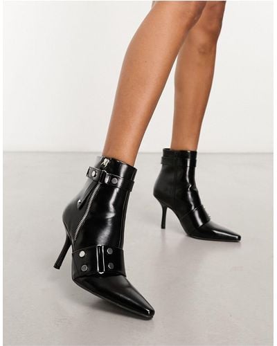 ASOS Rocker Studded Kitten Heel Boots - Black