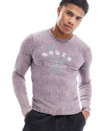 ASOS Muscle Fit Long Sleeve T-shirt - Purple
