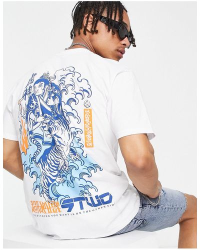 Pull&Bear T-shirt With Japanese Tiger Back Print - White