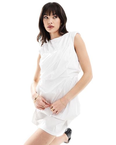 ASOS Drape Detail Cotton Mini Dress With Tie Back - White
