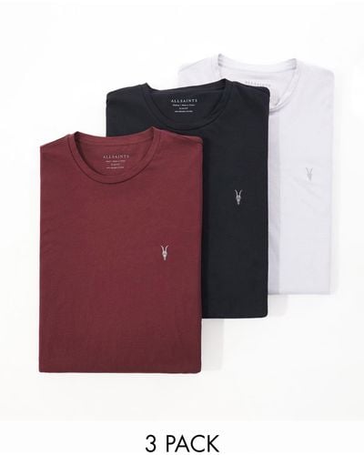 AllSaints Tonic - confezione da 3 t-shirt rossa, grigia e nera - Rosso