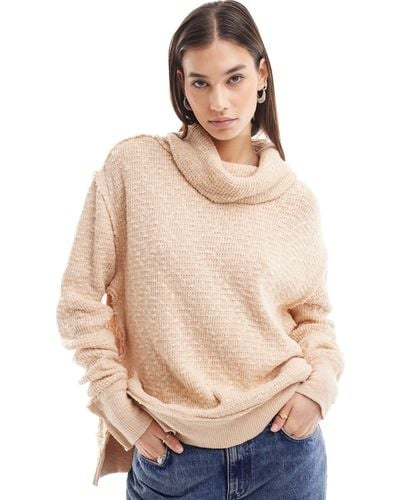 Free People Roll Neck Slouchy Sweater - Natural