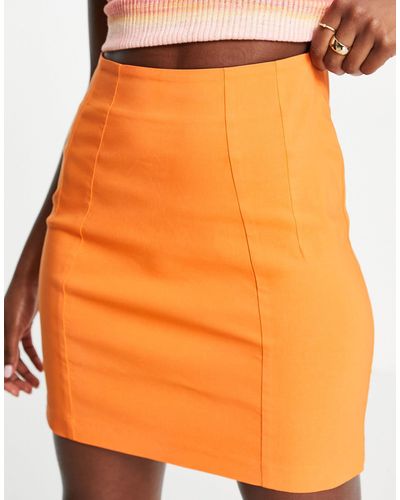 Miss Selfridge Mini-jupe taille haute à coutures apparentes - Orange