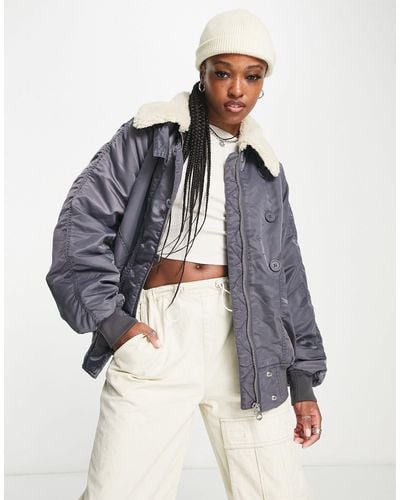 Weekday Gaus Oversized Padded Bomber With Borg Collar - Blue