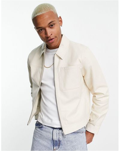 ASOS Real Leather Harrington Jacket - White
