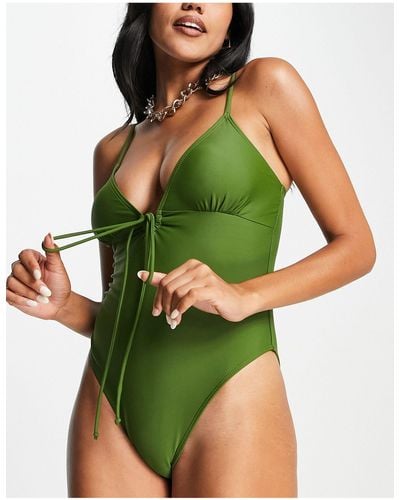 4th & Reckless Sita Strap Detail Plunge Neck Swimsuit - Green