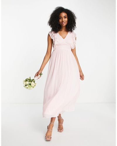 Vila Bridesmaid Midi Dress With Frill Detail - Pink