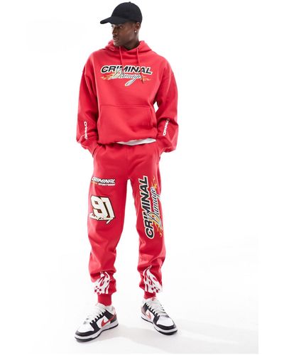 Criminal Damage Heavyweight jogger With Racing Graphics - Red