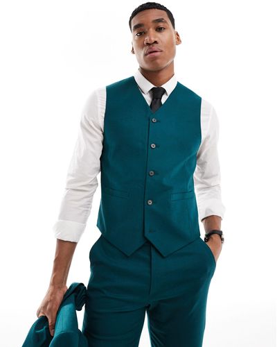 ASOS Skinny With Linen Suit Waistcoat - Blue