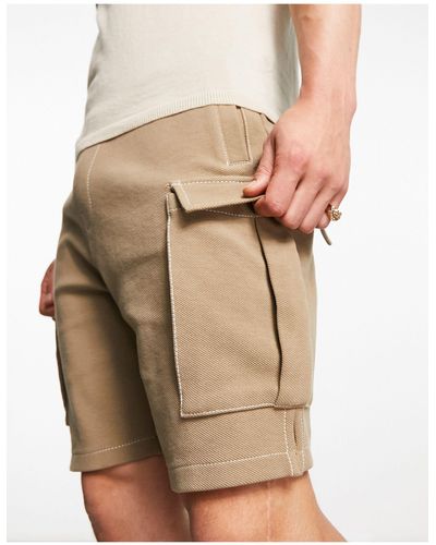 Bershka Wide Fit Jersey Cargo Shorts With Belt - Natural