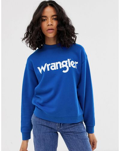 Wrangler Sweat-shirt style rétro avec logo sur le devant - Bleu