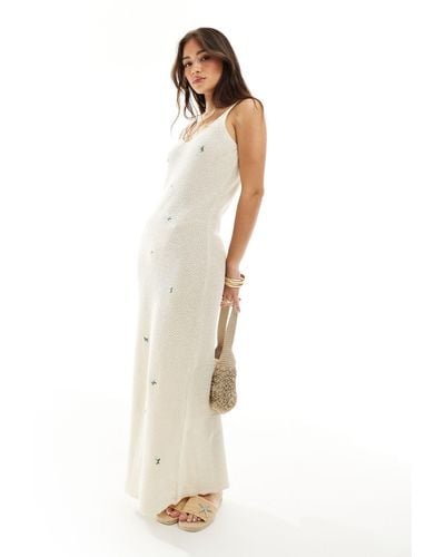 Y.A.S Knitted Cami Maxi Dress With Floral Embroidery - White