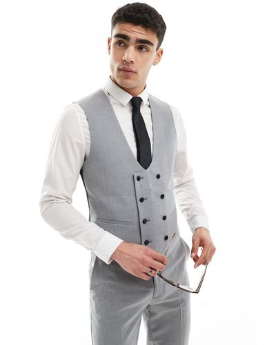 ASOS Double Breasted Skinny Suit Waistcoat - Grey