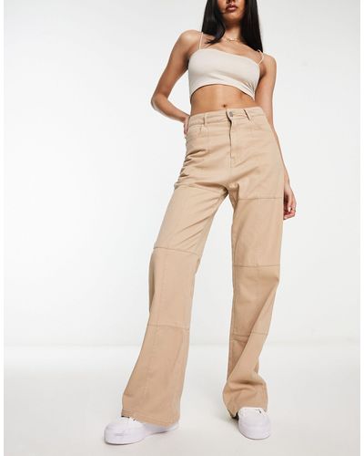 Bailey Rose High Waist Fitted 90s Trousers With Seam Detail - Natural