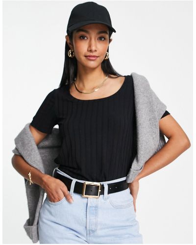 Vero Moda T-shirt côtelé à encolure dégagée - Noir