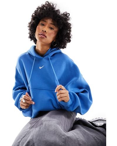 Nike Mini Swoosh Extra Oversized Crop Fleece Hoodie - Blue