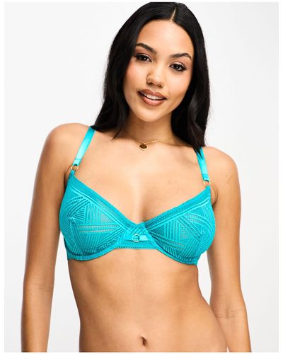 We Are We Wear Fuller Bust Geo Lace Non Padded Balconette Bra - Blue