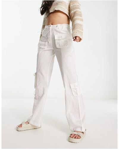 Reclaimed (vintage) Pantalon cargo en lin - Blanc