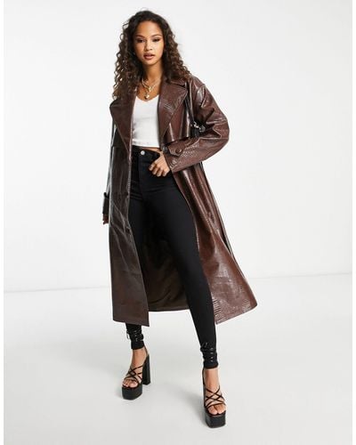 Miss Selfridge Croc Faux Leather Trench Coat - Multicolour