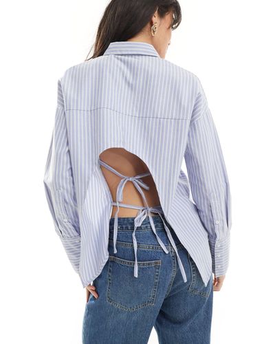 Pimkie Chemise rayée avec dos ouvert à deux liens noués - bleu et blanc