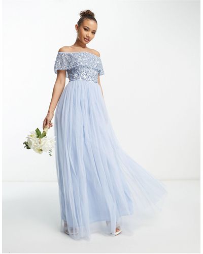 Beauut Bridesmaid Bardot Embellished Maxi Dress - Blue