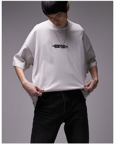 TOPMAN Extreme Oversized T-shirt With Known Embroidery - Grey