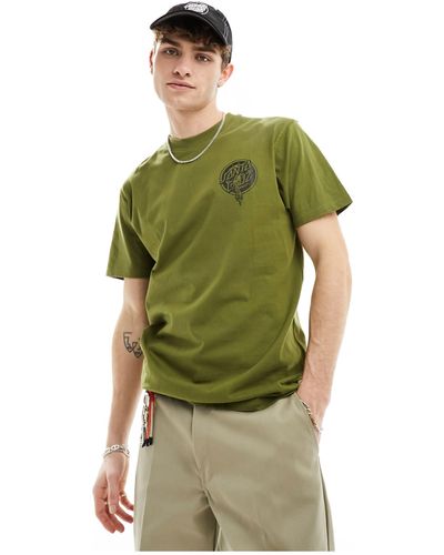 Santa Cruz T-shirt pesante kaki con grafica sul retro - Verde