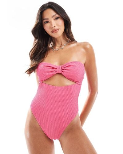 River Island Textured Bandeau Swimsuit - Pink