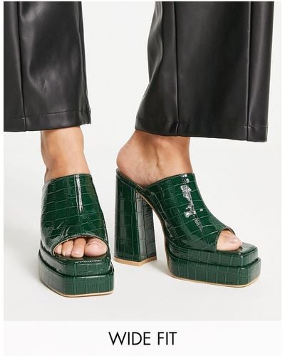 Raid Wide Fit Piya - scarpe con tacco e plateau verdi effetto coccodrillo - Verde