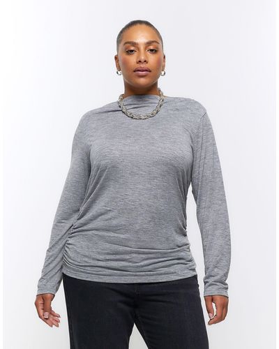 River Island Fitted Ruched Top With Long Sleeve - Grey