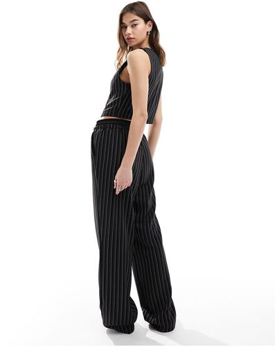 Reclaimed (vintage) Pull On Tailored Straight Leg Pinstripe Trouser With Satin Waistband Detail - Blue