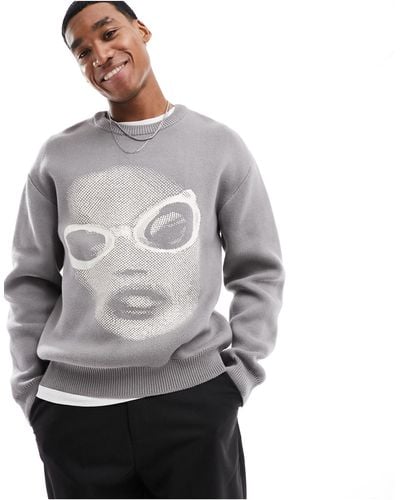 Weekday Fabian Sweater With Face Graphic - Gray